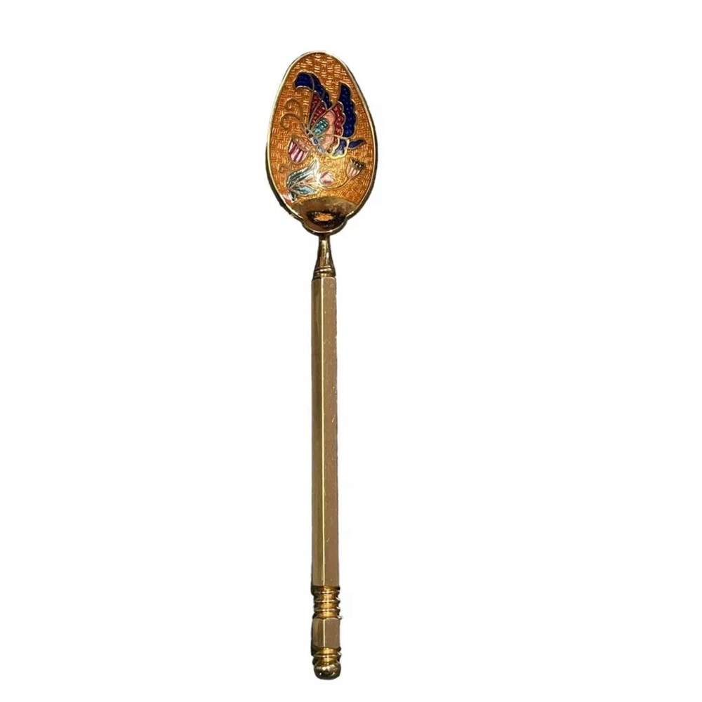 VTG READ Cloisonné Flower Butterfly Gold Tone Multicolor Enamel Collector Spoon
